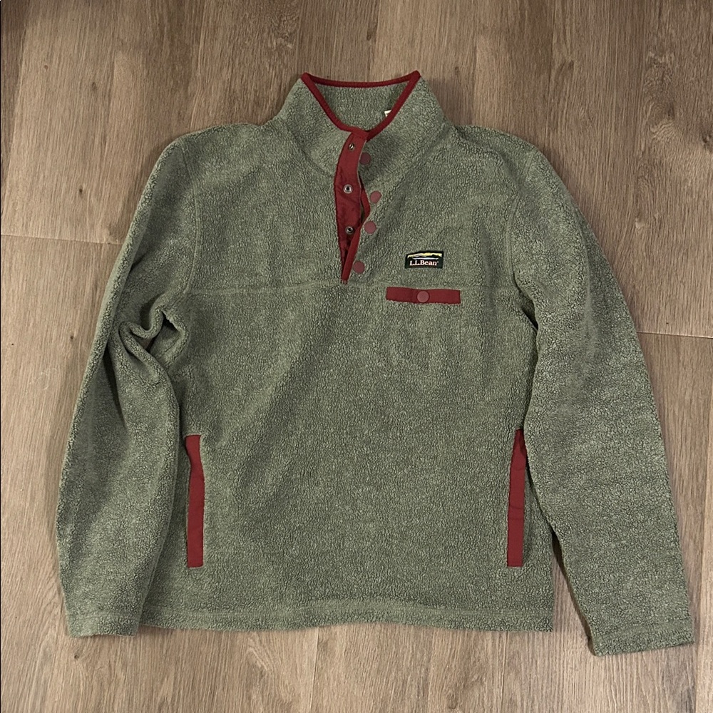 L.L. Bean Green and Burgundy Fleece Pullover Men’s Medium